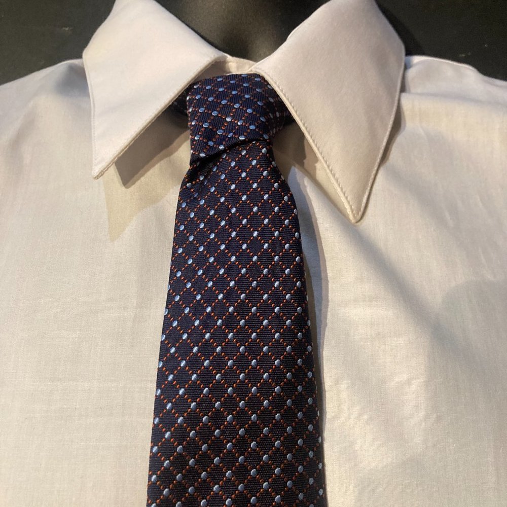 Brooks Brothers Mens Silk Necktie Tie Blue Geometric Dots